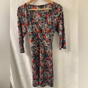 BCBGMAXAZRIA Wrap Women’s Dress V Neck 3/4 Sleeves size Medium Multicolor